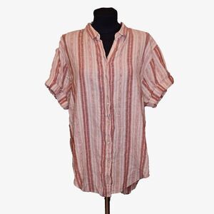 Aritzia Community Linen Striped Button Up Top Sz M